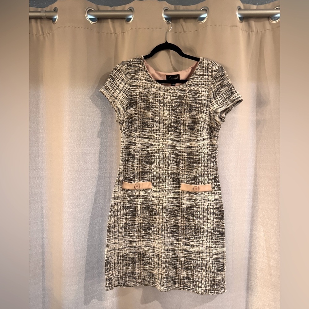 Connected Apparel Black and White Tweed Dress
